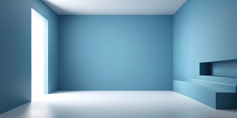 Minimalist Modern Interior with Empty Display Area on Gradient Blue Background