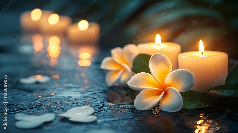 Poster a peaceful evening spa session with dim lighting and a warm ambiance for ultimate relaxation stock p