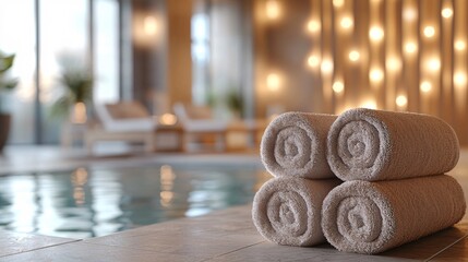 A peaceful evening spa session with dim lighting and a warm ambiance for ultimate relaxation Stock Photo with side copy space