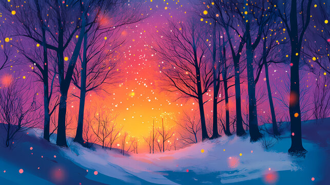 Winter soltice greeting card generative ai. Solstice. Illustration