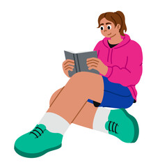 Young woman sitting and reading a book
