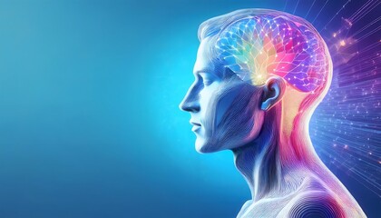 Mental health and depression concepts: Mental health, serene human silhouette in vibrant colors.