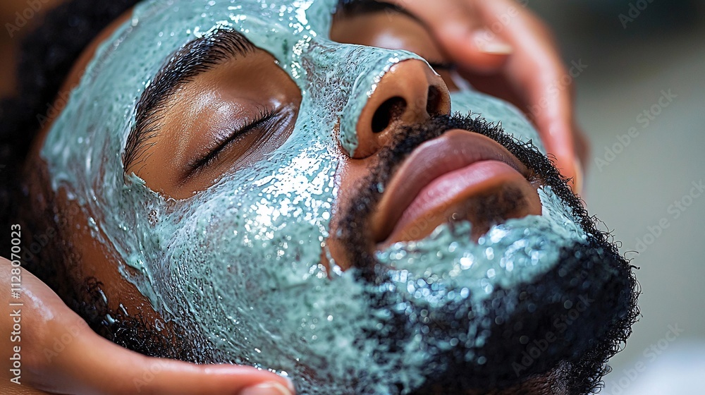 Poster a calming therapy session featuring a therapist using a cooling mask to soothe skin irritation stock