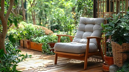 Obraz premium A peaceful spa lounge area with a comfortable chair and natural light streaming in Stock Photo with side copy space