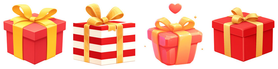 Valentines icon on transparent background. Colorful gift boxes with ribbons, ideal for celebrations and special occasions.