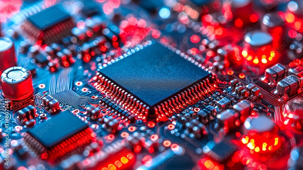 Poster a research lab working on nanochip development for revolutionary applications stock photo with side 