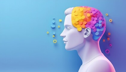 Mental health and depression concepts: Mental health, serene human silhouette in vibrant colors.