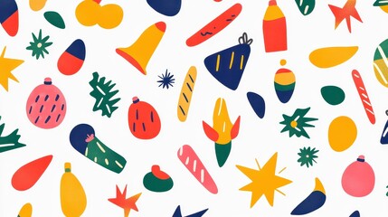 Vibrant and Modern Flat Christmas Ornaments in Cartoon Style Perfect for Holiday Decor, Scrapbooking, and Seasonal Design Projects