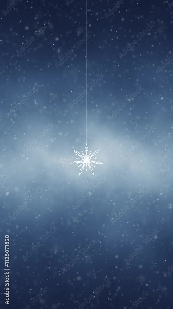 Poster blue foggy sky background with loop swinging snowflake and snowfall background.