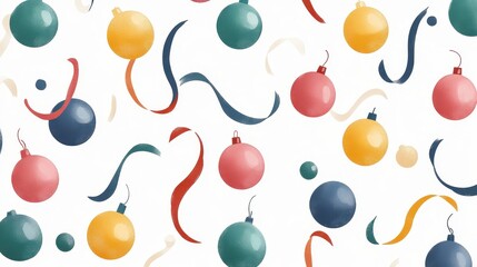 Minimalist Cartoon Style Christmas Decorations with Colorful Ornaments and Festive Elements Perfect for Holiday Graphics and Celebrations