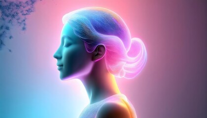 Mental health and depression concepts: Mental health, serene human silhouette in vibrant colors.