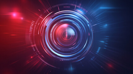 Vivid digital background with circular lens and bright light effects