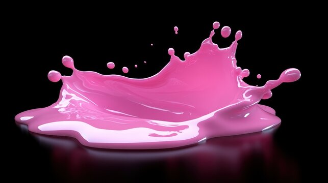 Pink Liquid Splash: Dynamic 3D Render of a vibrant pink liquid creating a captivating splash against a stark black backdrop.