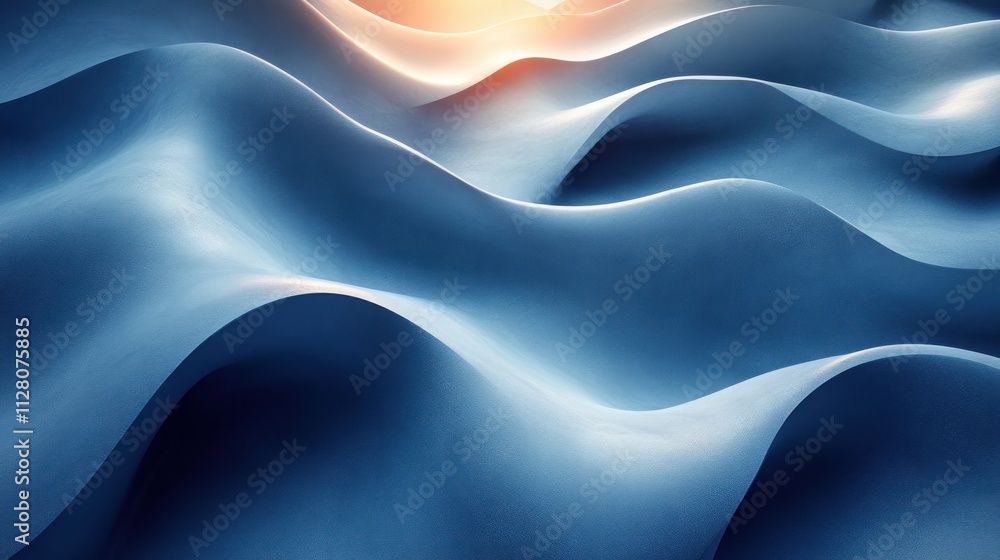 Poster modern abstract design with blue geometric shapes and soft ambient lighting in minimalist style