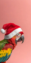 Fototapeta premium Colorful Parrot Wearing Santa Hat – Festive Holiday Close-Up