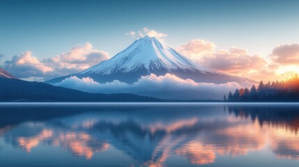 Fototapeta premium Snowy Mountain and Clear Blue Sky Landscape