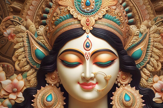 Create a scene where Goddess Kali is standing in a lush rainforest, protecting wildlife with her outstretched arms