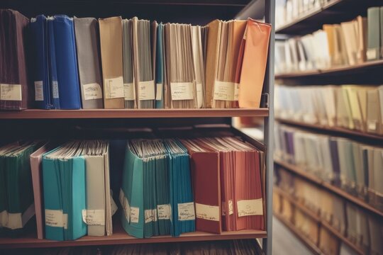 An artistic arrangement of folders featuring an array of photos created by AI technology.