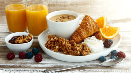 breakfast with muesli and orange juice