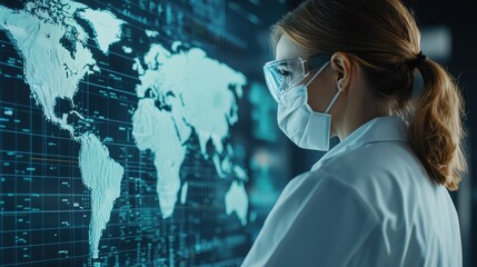 Scientific research on global health data laboratory setting digital visualization professional environment expert analysis