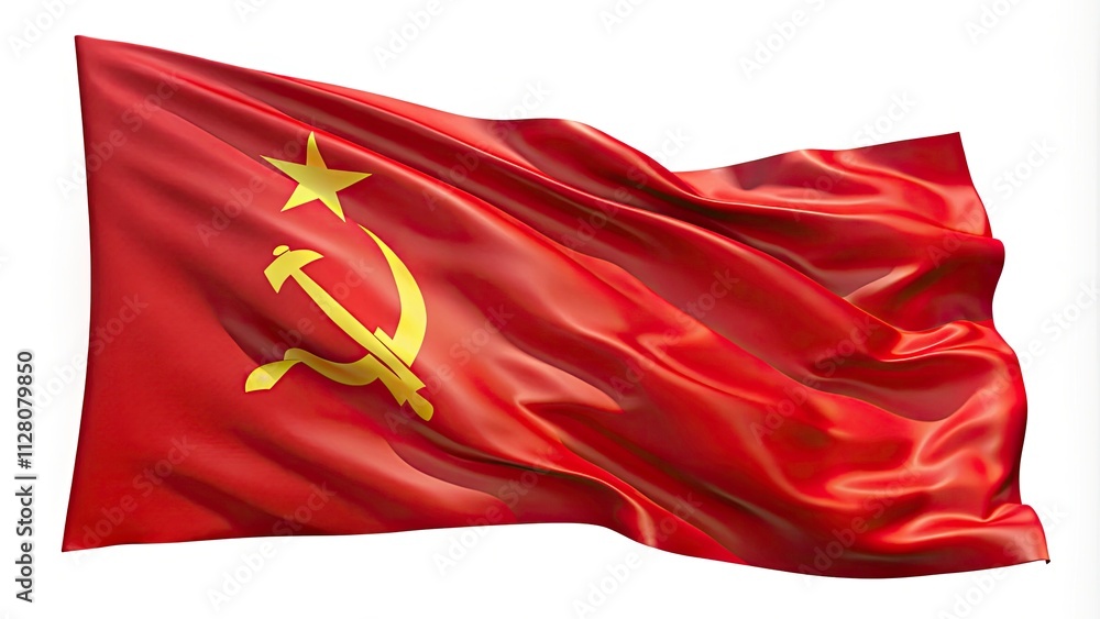 Aufkleber minimalist 3d rendering of a soviet union flag in vibrant red and gold with subtle textures, perfect