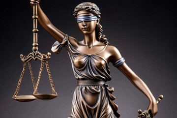 An artistic representation of justice through a statue.