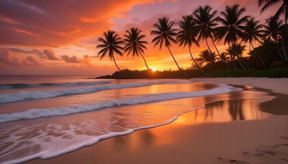 Morning Sunrise Evening Sunset Ocean Palm Coconut Tree Sunlight Peaceful Horizon Background Texture