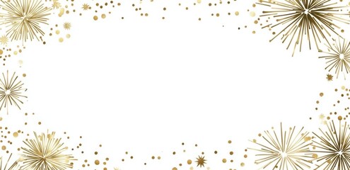 Captivating display of gold fireworks framed by spacious white edges.