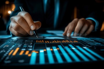 Businessman Analyzing Data on Digital Screen