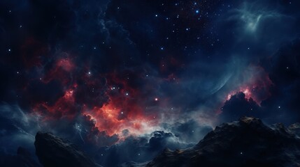 Alien Landscape Underneath a Starry Nebula Sky