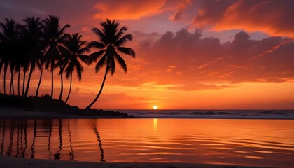 Morning Sunrise Evening Sunset Ocean Palm Coconut Tree Sunlight Peaceful Horizon Background Texture