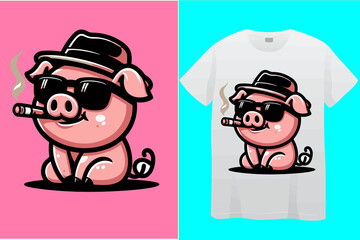 Happy Piglet With Sunglasses T-shirt Design image for illustration.