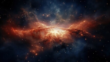 Fototapeta premium Fiery Nebula Cosmic Clouds Illuminated by Stars