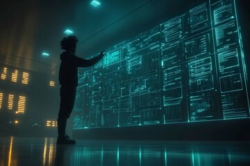 Fototapeta premium Futuristic Control Room with Digital Interface Display