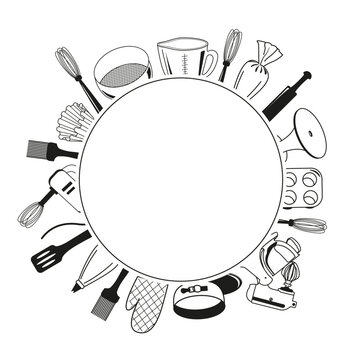 black and white baking tools circle clip art preview