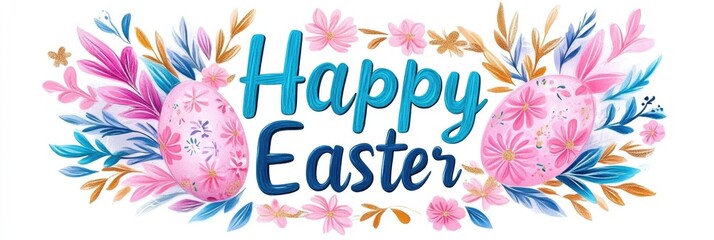 Colorful easter design with eggs and floral elements for festive celebration. Happy Easter
