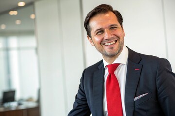 Handsome businessman in formal wear smiling and looking at camera