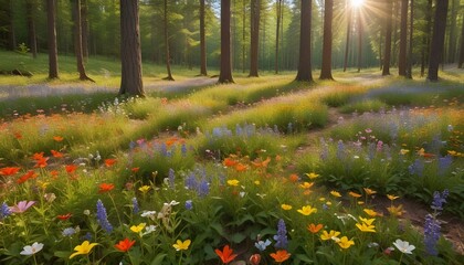 Green Forest Sun Sky Pine Bamboo Trees Jungle Canopy Background Summer Spring Autmn Camping Travel