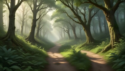 Green Forest Sun Sky Pine Bamboo Trees Jungle Canopy Background Summer Spring Autmn Camping Travel