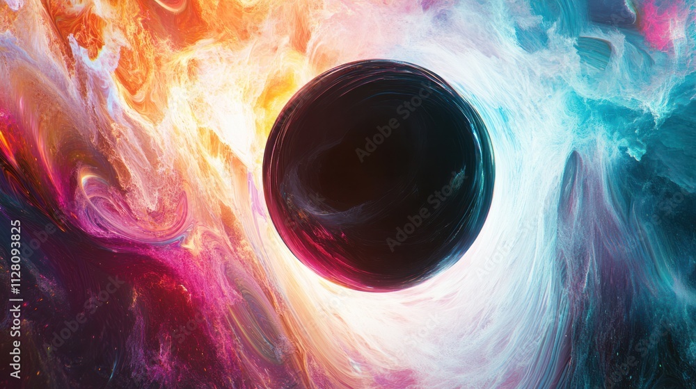 Poster eclipse, displaying a fusion of colors as they radiate from the center of a darkened sphere.