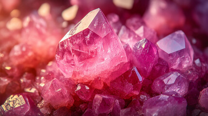 Fototapeta premium Closeup of numerous pink rose quartz stones in various sizes creating a soft and calming texture symbolizing love healing emotional balance and spiritual connection in a harmonious display