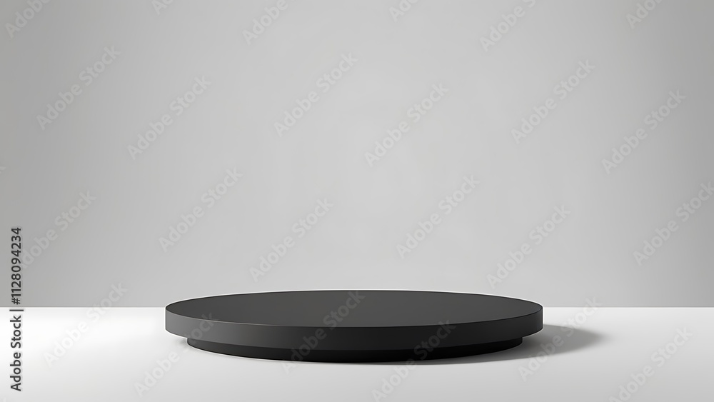Poster minimalist modern circular matte black platform with tiered design on light gray background