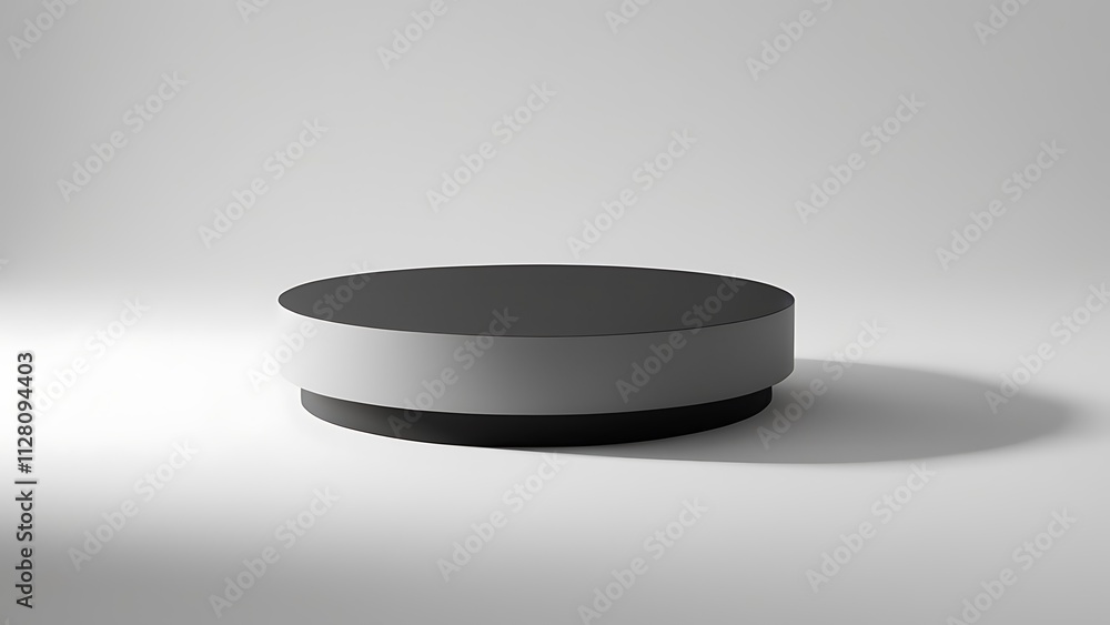 Poster minimalist modern circular matte black platform with tiered design on light gray background