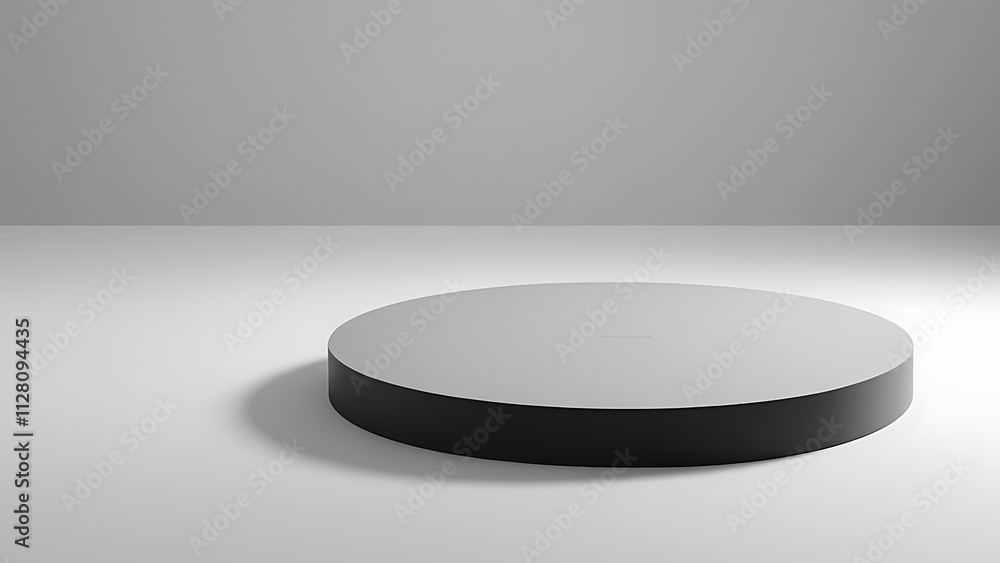 Poster minimalist modern circular matte black platform with tiered design on light gray background