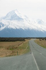 State Highway 80 in Front of Mount Cook,  Winter Day Scenic View