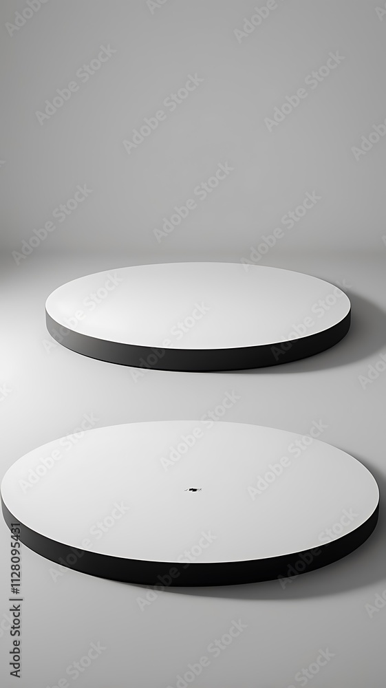Poster minimalist modern circular matte black platform with tiered design on light gray background