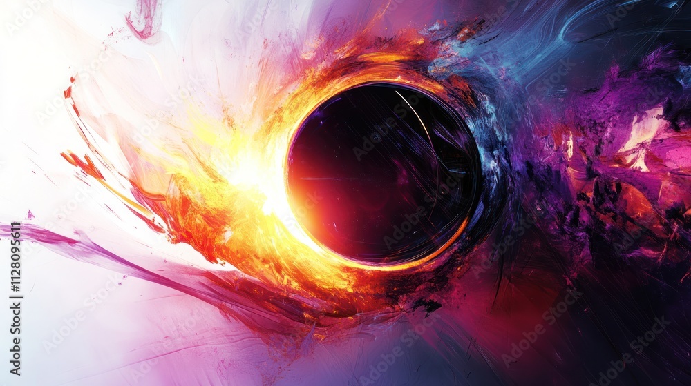 Poster eclipse, displaying a fusion of colors as they radiate from the center of a darkened sphere.