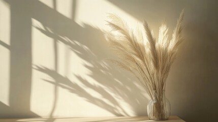 Sunlight Illuminates Pampas Grass in a Glass Vase