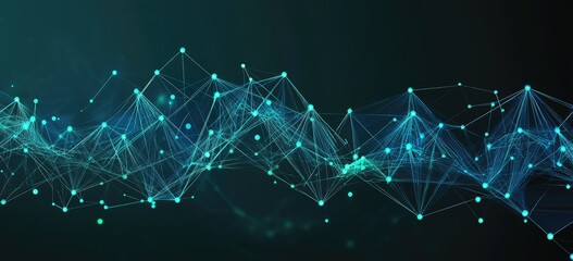 Futuristic Digital Grid Background with Glowing Green and Blue Lines for Tech Themes