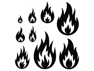 fire flames silhouettes set 